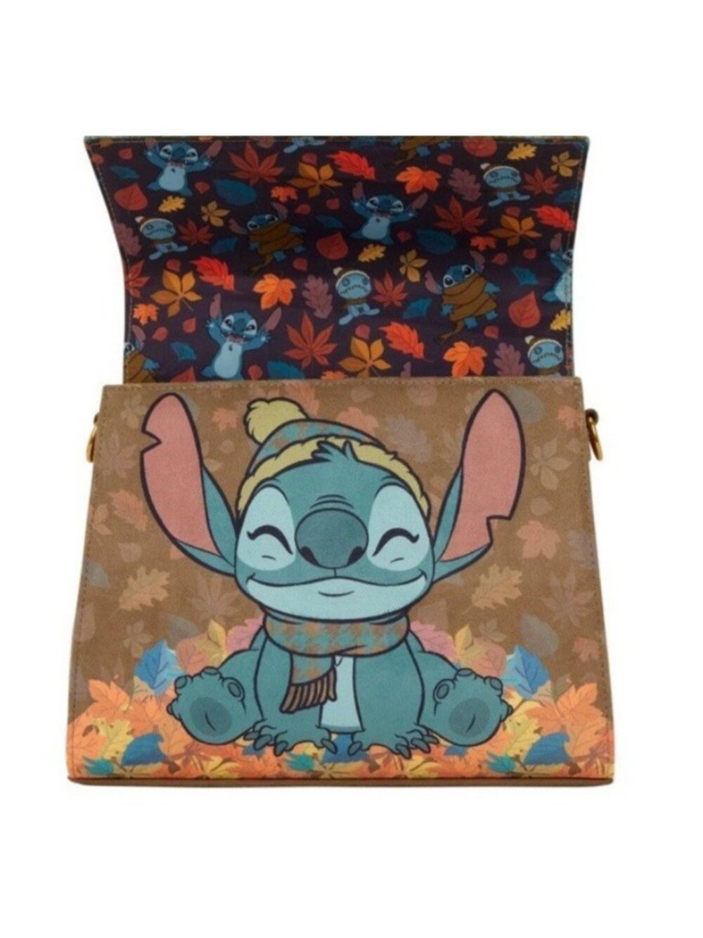 Loungefly Disney Lilo & Stitch Autumn Leaves Houndstooth Crossbody Satchel NWT - Picture 2 of 7
